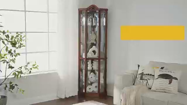 Corner Curio Cabinet, 72" H Lighted Glass Display Cabinet with 6 Adjustable Shelves, China Cabinet with Tempered Glass Doors, Light Blub Included, Rack for Living Room