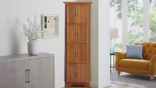 Farmhouse Corner Storage Cabinet with 8 Doors, 72" H Wooden Kitchen Pantry with 4 Shelves, 4-Tier Freestanding Bookshelf, Rack for Living Room