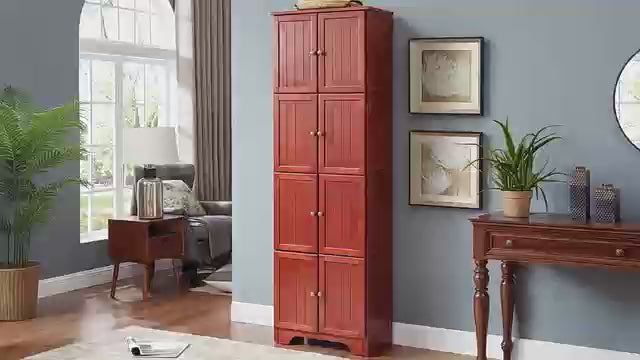Freestanding Kitchen Pantry Cabinet 72" H Function Home Storage Cabinet, Wooden Food Pantry with 8 Doors, Adjustable Shelves, Easy Assembly, Tall Cabinet for Kitchen Dining Room Living Room