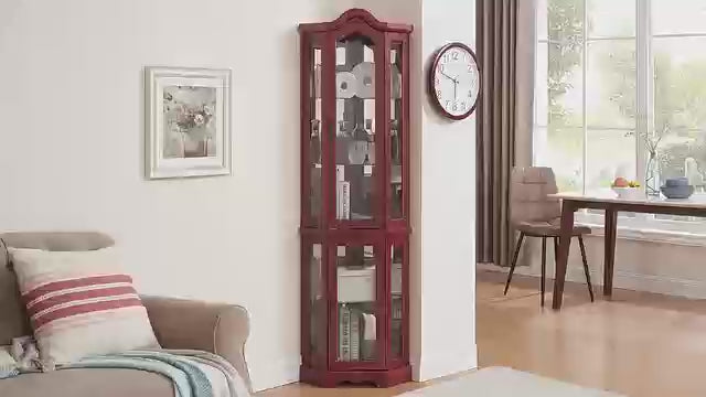 Corner Curio Cabinet, 70.5" H Wooden China Cabinet with Adjustable Glass Shelves, Lighted Glass Display Cabinet Include Light Bulb, Rack for Living Room